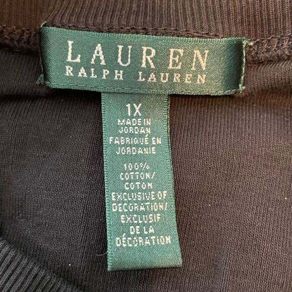 Lauren Ralph Lauren Leather Buckle Detail Sweater Black Cotton Knit Crewneck 1X - Picture 5 of 6